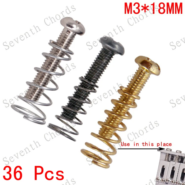 

36 Pcs 3 Colors Tremolo Bridge String Saddles Mount Screws and Conical Spring for Electric Guitar Replacement