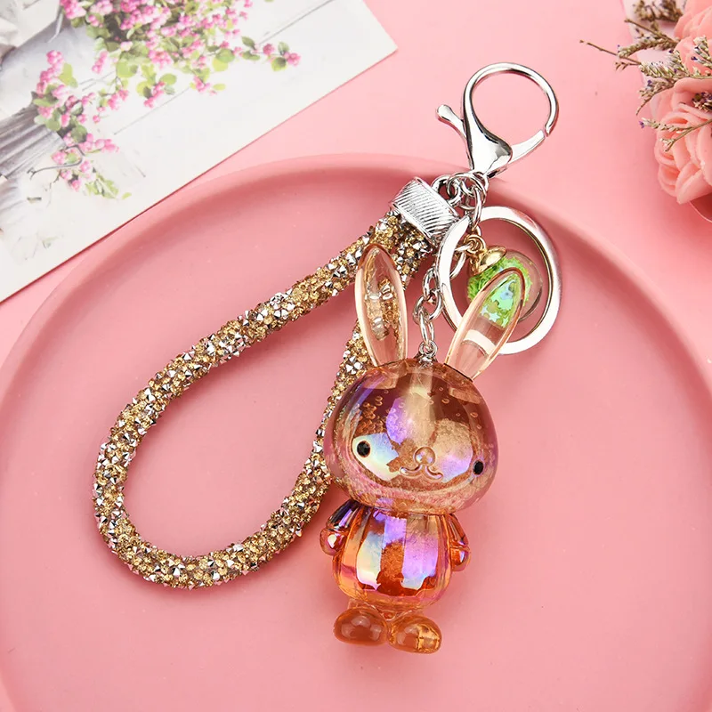 1PC Gradient Color Cute Rabbit Key Chains Resin Charm Cartoon Keychain Car Handbag Keyring Gifts Jewelry for Woman Creative