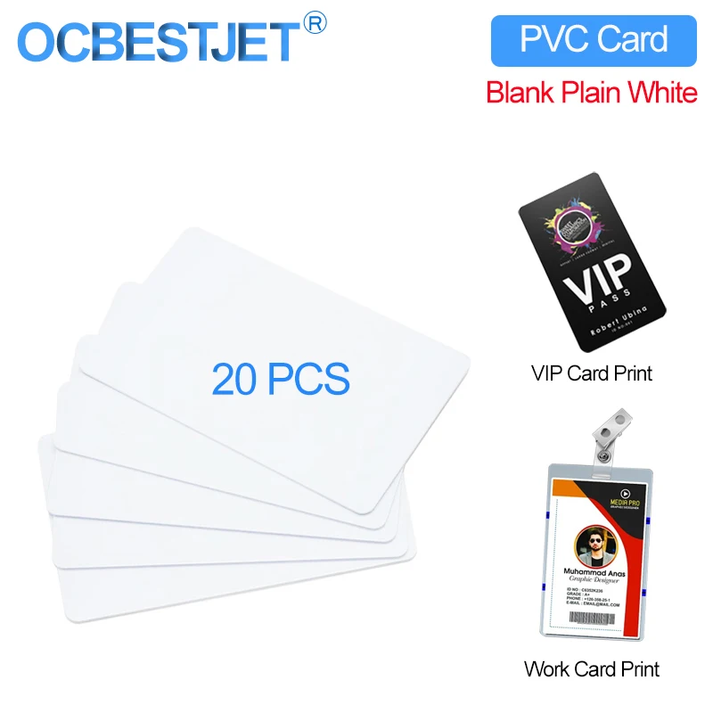 

20PCS Blank Plain White CR80 Inkjet PVC Plastic Card Double Side Printable for ID Card For Epson L800 L805 L810 L850 Printer