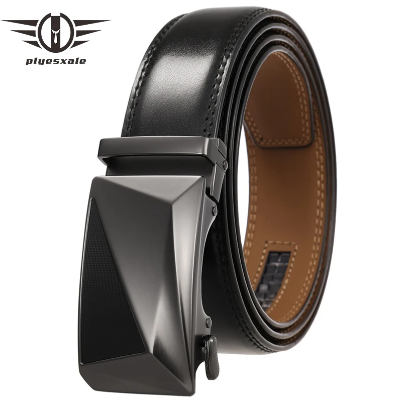 

Plyesxale Luxury 3.5cm Wide Black Automatic Buckle Mens Belt High Quality Cowhide Genuine Leather Male Strap Casual Formal G1220