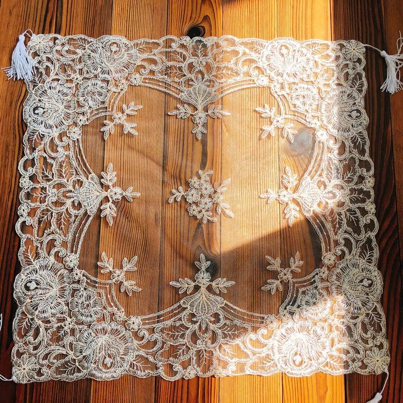 

European Retro Lace Embroidery Beige Center Flower Tablecloth Set Furniture Appliances Dust Cover Christmas Wedding Decoration