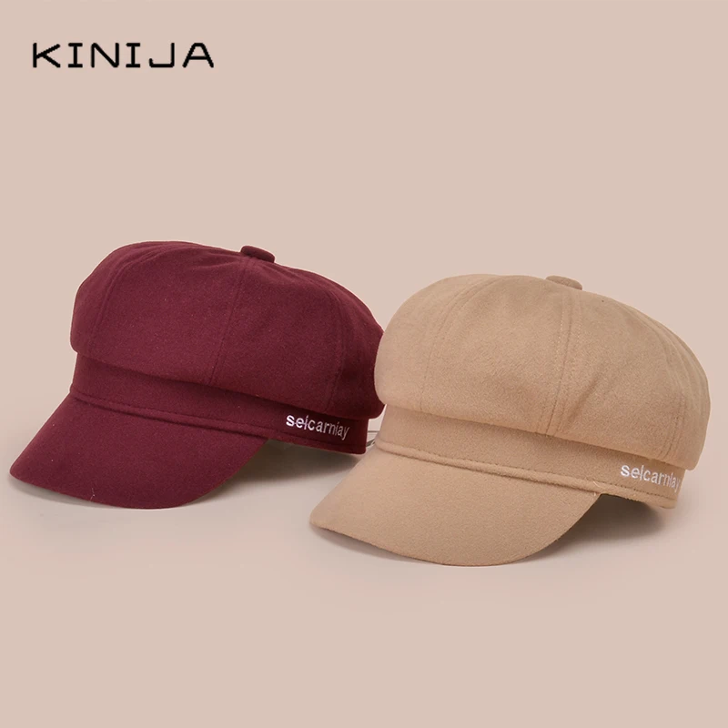 Осенне зимний Ретро берет одноцветная Кепка с вышитыми буквами восьмиугольная