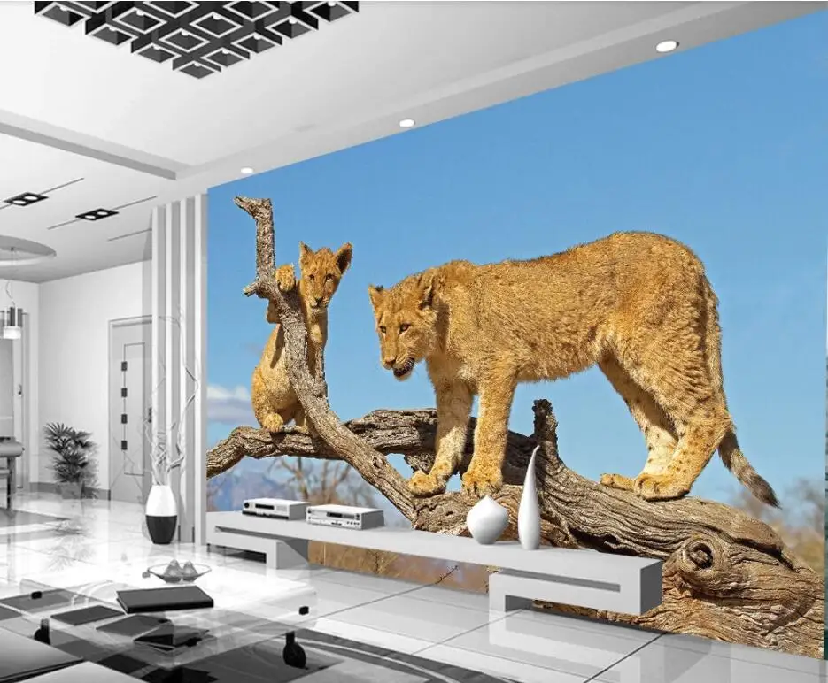 3d обои на заказ фотообои HD с изображением диких животных двух лев ветвей гостиной