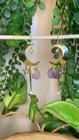 dangle earrings gothic jewelry raw crystal jewelry amethyst earrings crescent moon earrings lunar jewelry