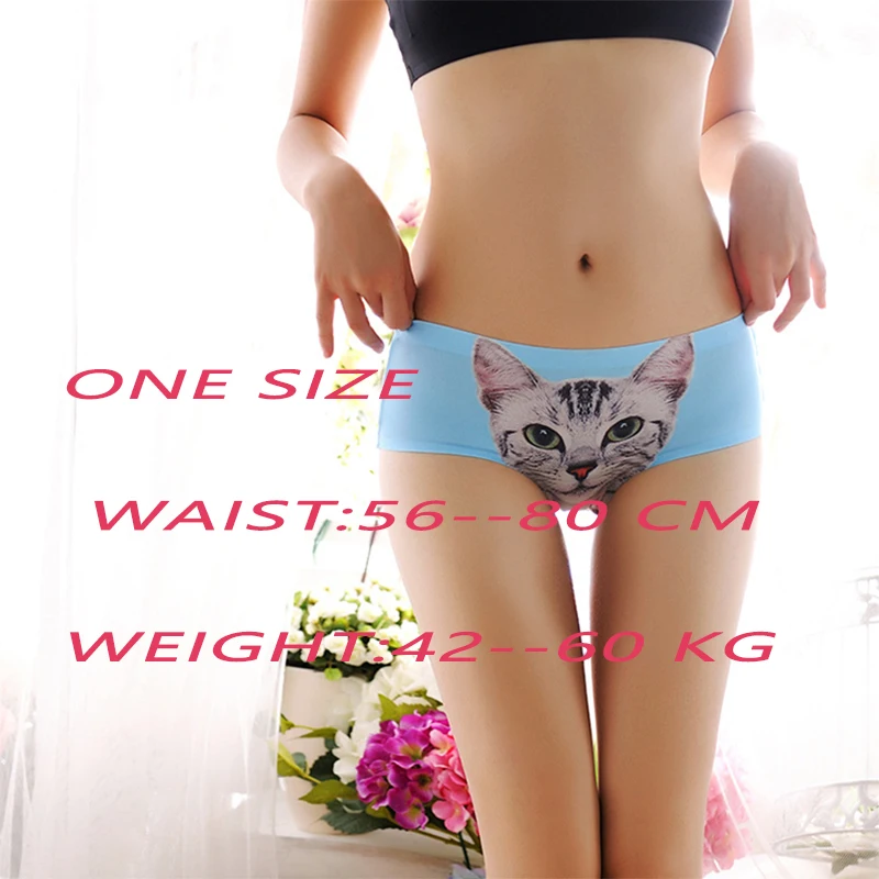 Нижнее белье женское Бесшовное с низкой посадкой 3D принтом кошек | Женская одежда
