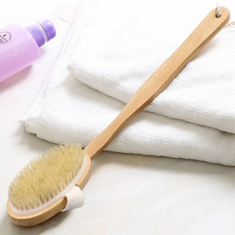 

Natural Bristle Bath Brush Long Handle Wooden Bristles Soft Hair Rub Back Shower Brush Remove The Horny Lazy Body Massage Brush