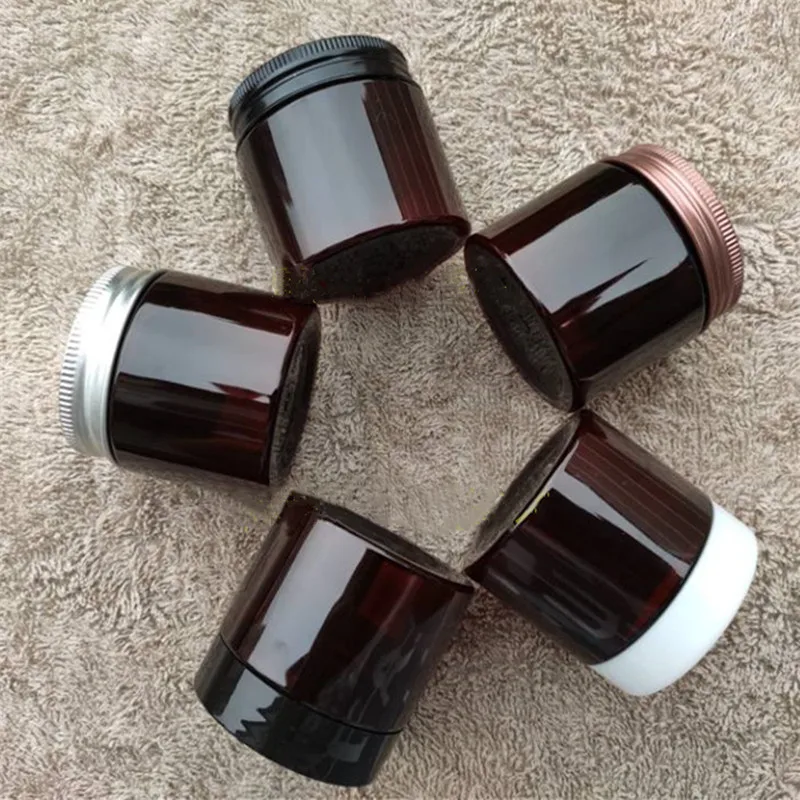 

Wholesale 50g Cream Tins Facial Mask Box Eye Cream Tins Dark Brown Plastic Bottles Package Bottles Algae Mud Containers