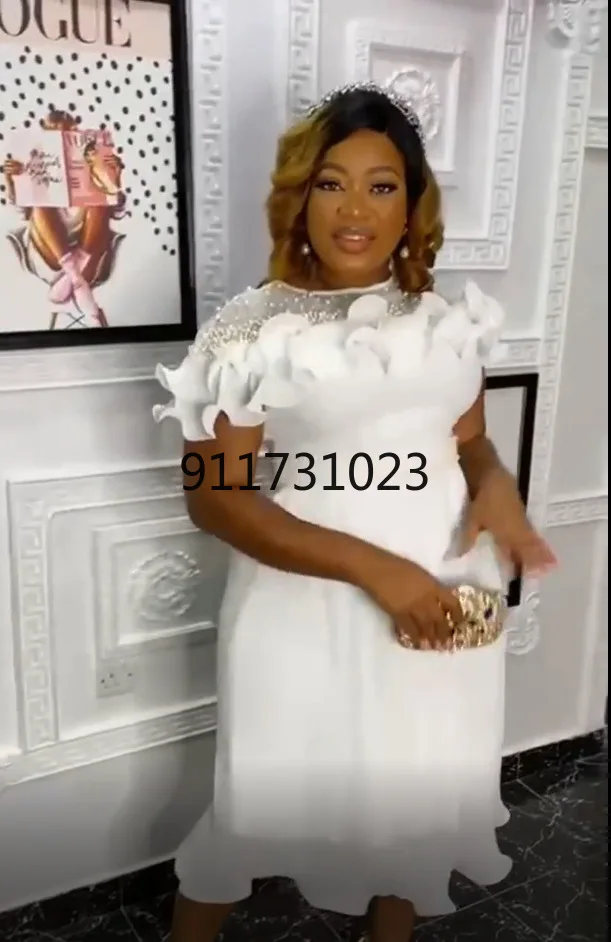 Plus Size Clothing for Women Summer African New Arrival Yellow White Dress Dresses Clothes | Тематическая одежда и