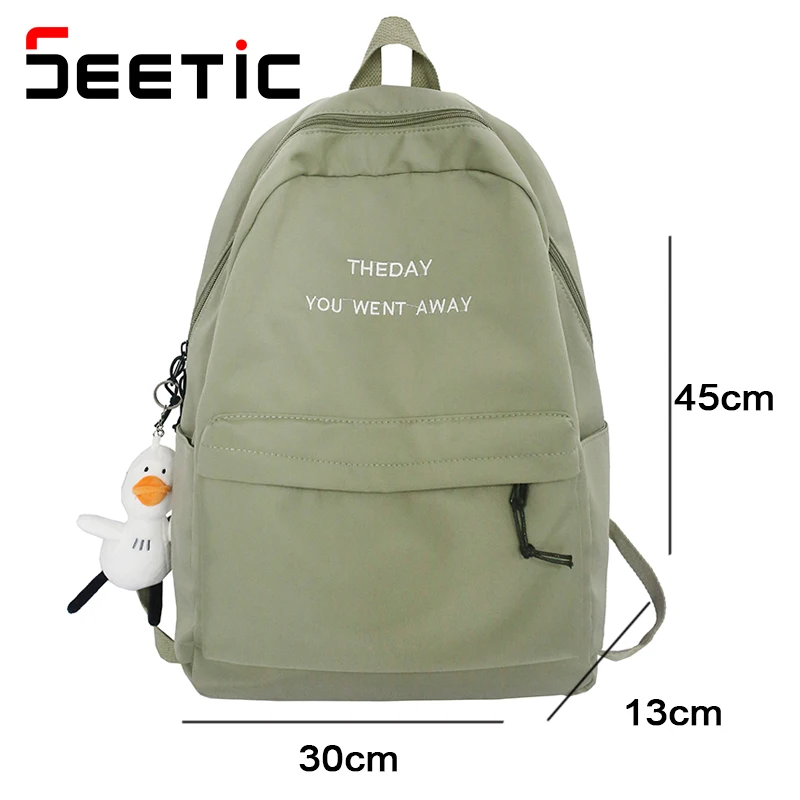 

SEETIC Solid Color Backpack Female High Capacity School Bag Women Cute Ladies Travel Backpack Waterproof Nylon Backpack Unisex