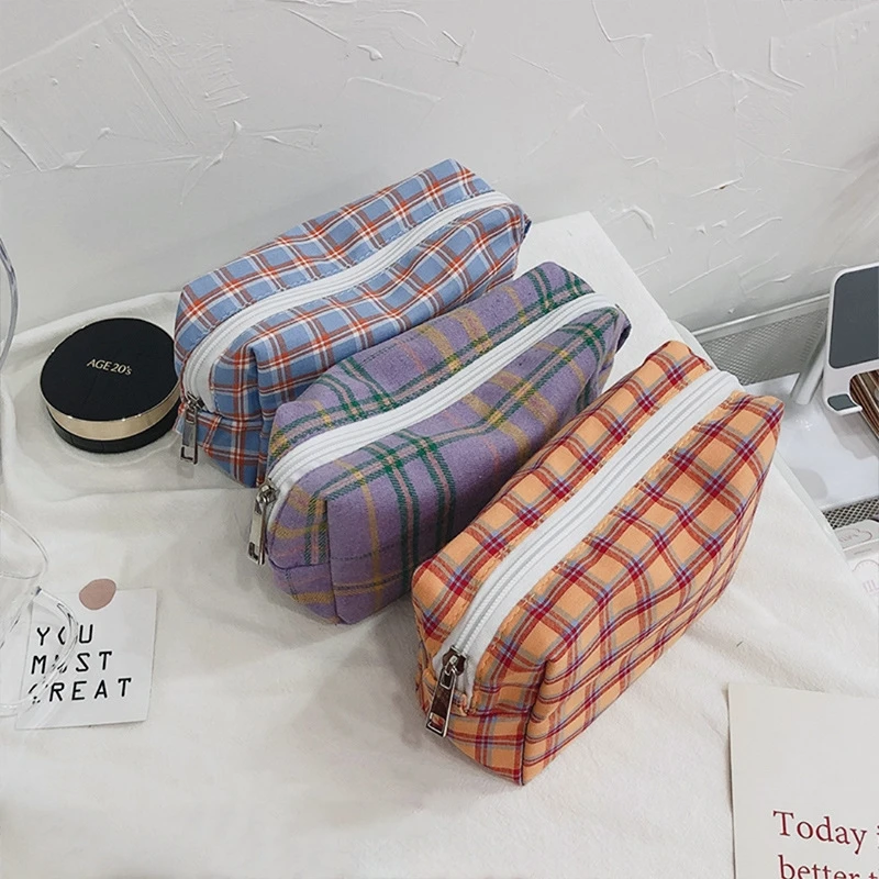 

Patterns Prints & Pencil Bag Pen Case Retro Ins Color Check Lattice Grid Fold Storage Pouch for Stationery Cosmetic Travel