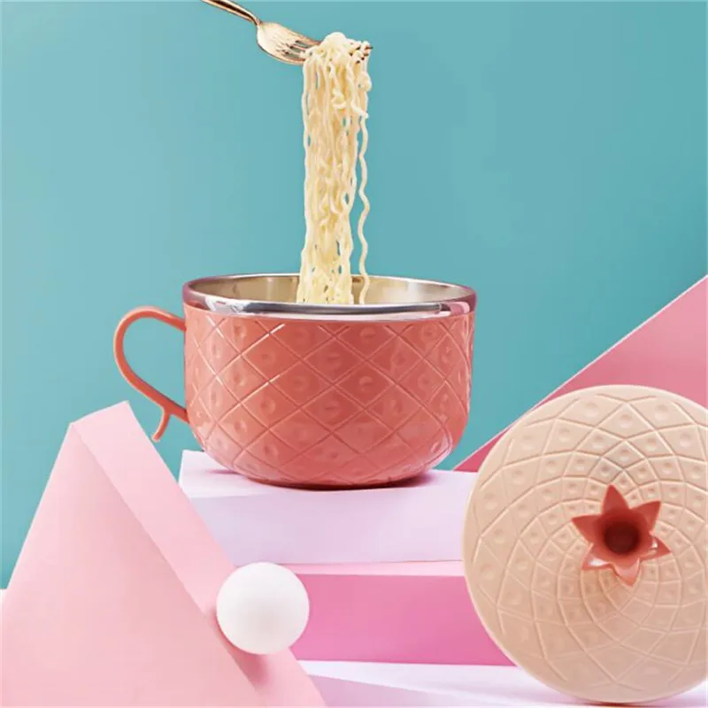 Нержавеющая сталь большая чаша с крышкой Кухня большой суп лапша рис Ramen