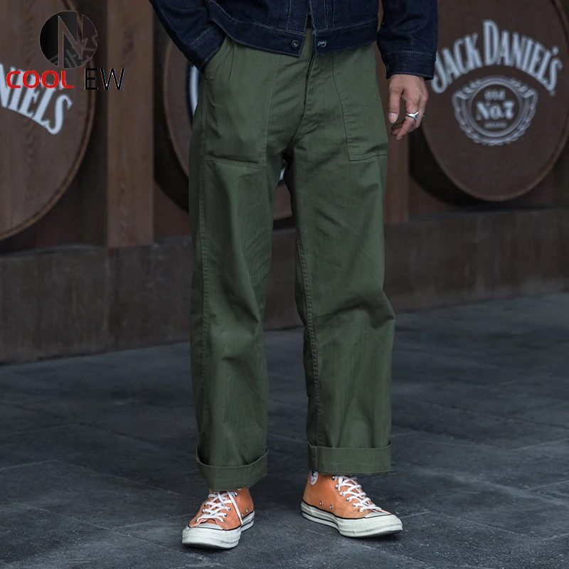 

Bronson 1947 Model HBT 838A 1st OD7 Fatigue Utility Pants Vintage Army Pants Casual Loose Straight Work Trousers