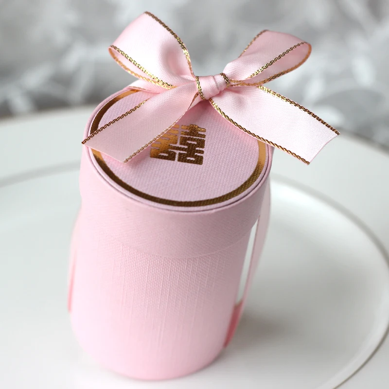 no letter-pink Новинка, Цилиндрическая Коробка для конфет для шоколада, свадебные сувениры и подарочные коробки для свадебного украшения, подарочные пакеты для детского душа, вечерние принадлежности - Цвет: no letter-pink