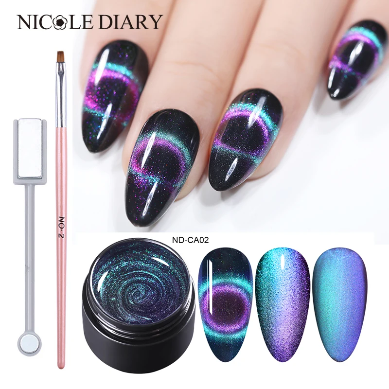 Гель для ногтей NICOLE DIARY 9D Хамелеон кошачий глаз Магнитный отмачиваемый УФ гель