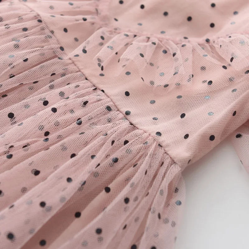 Сетчатое платье в горошек для девочек мода 2022 летние костюмы маленьких принцесс