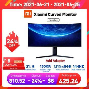 Изогнутый игровой монитор XIAOMI 34 дюйма 3440*1440 WQHD 21:9 экран 144 Гц Высокая частота обновления 121% sRGB 1500R кривизна