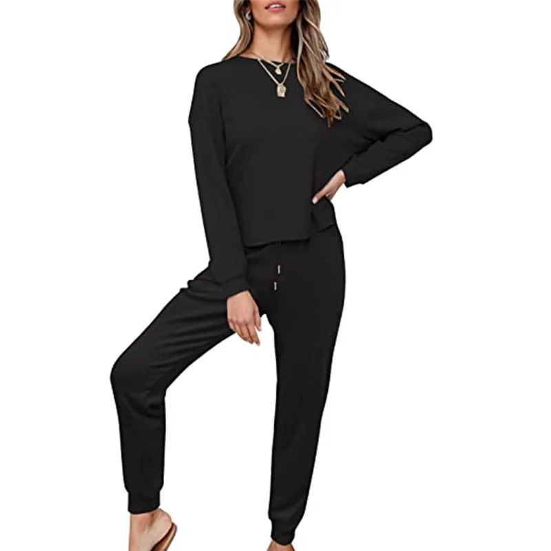 

2-piece set of 2021 summer new ladies pure color home service women's casual leggings sports suit home service suit
