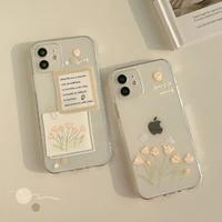 retro sweet rose tulip art transparent korean phone case for iphone 13 11 12 pro max xs max xr xs 7 8 plus 7plus case cute cover