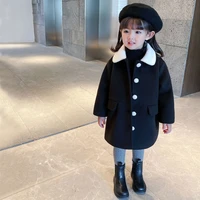 spring winter girl coat mid length jackets warm clothing kids teenage children tops thicken high quality black pink temperament