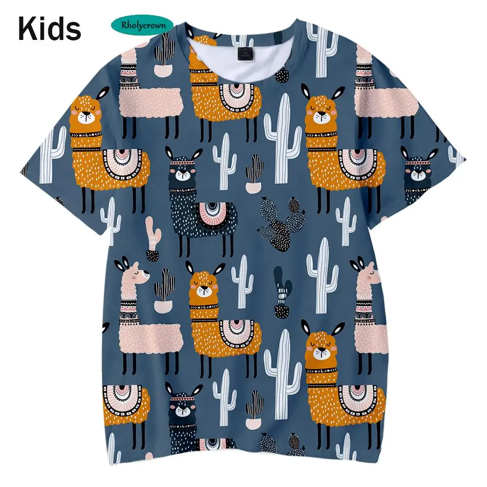 

Новая популярная детская футболка с 3d-изображением альпаки, модная летняя детская футболка с коротким рукавом, Повседневная футболка в стиле хип-хоп для мальчиков и девочек, топы