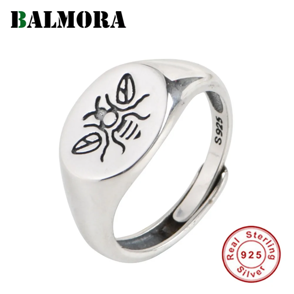 

BALMORA 925 пробы Серебряное винтажное животное кольцо пчела для женщин мужчин резное насекомое медовая пчела панк широкое регулируемое кольцо ...