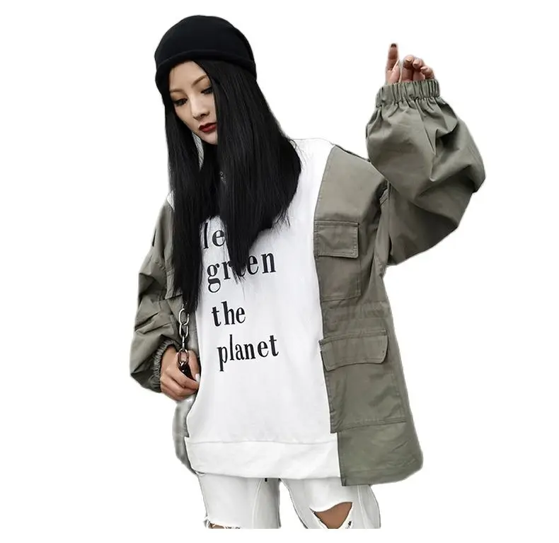 

2021 New Spring Oversized Women Patchwork Color Sweatshirt Letter Print Pullover Sweatshirt O Neck Full Sleeve Sweatshirt Tops