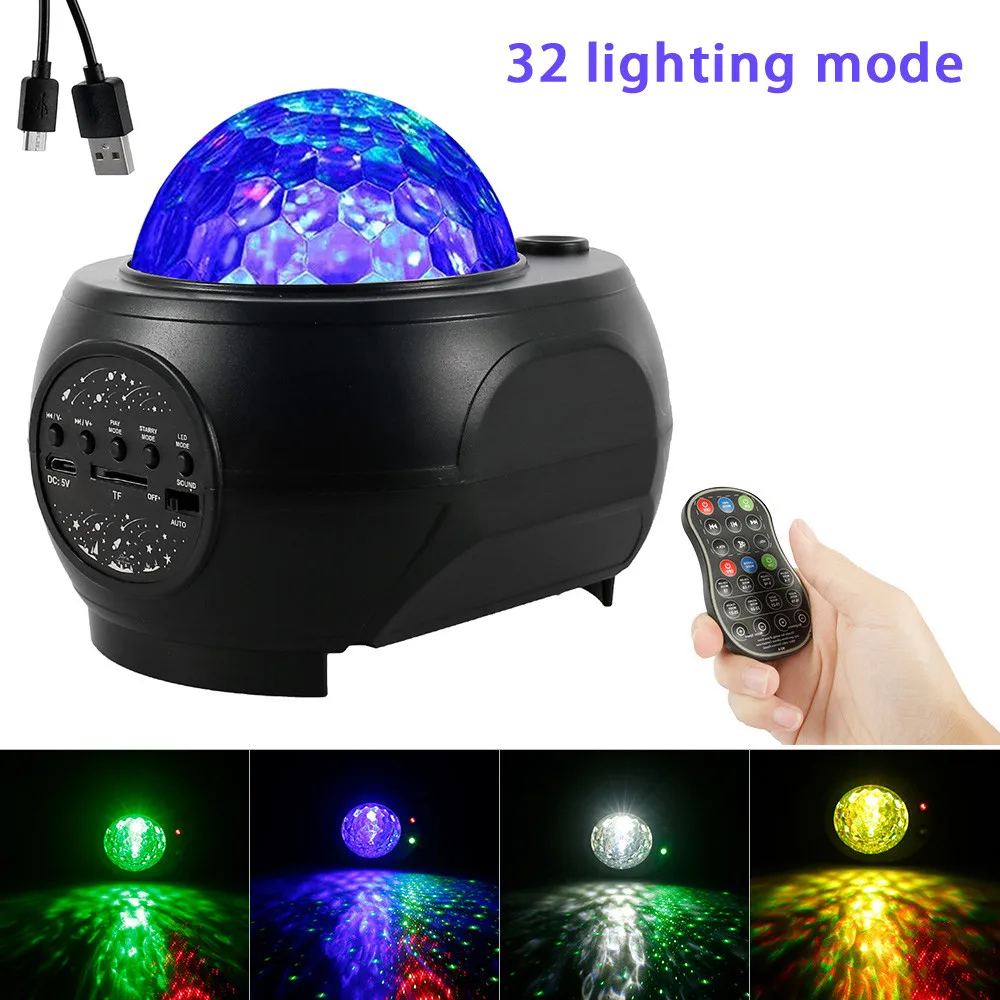 

New Night Light Star Projector Star Night Light Music Starry Water Wave USB Led Projector Bluetooth Sound-Activated Projector