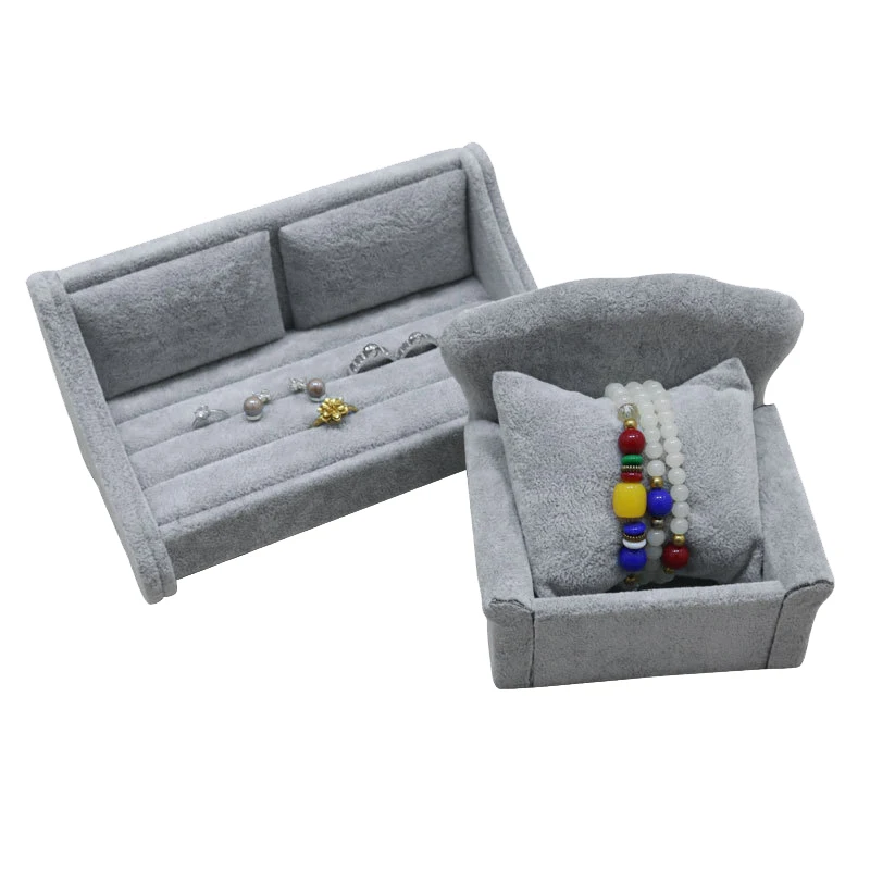 

Velvet Sofa Ring Plate Bracelet Display Stand Display Tray Jewelry Jewelry Display Stand Counter Display Props Gray