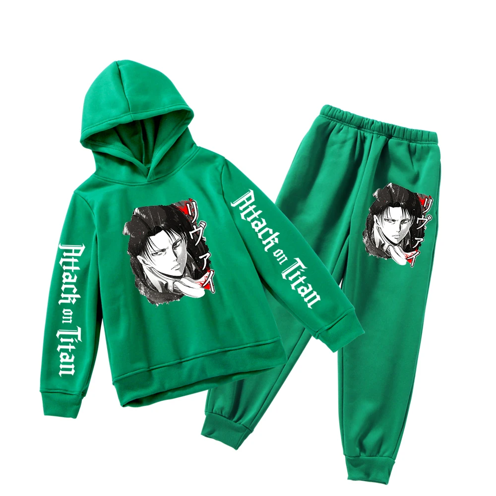 

Japan Anime Attack on Titan Boys Tracksuit 2pcs/Set Sweatshirt and Sweatpants Children Girls Cotton Fleece Harajuku Hoodie Suit
