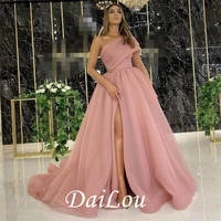 elegant evening dresses with dubai formal gowns party prom dress arabic middle east one shoulder high split organza gown 2021
