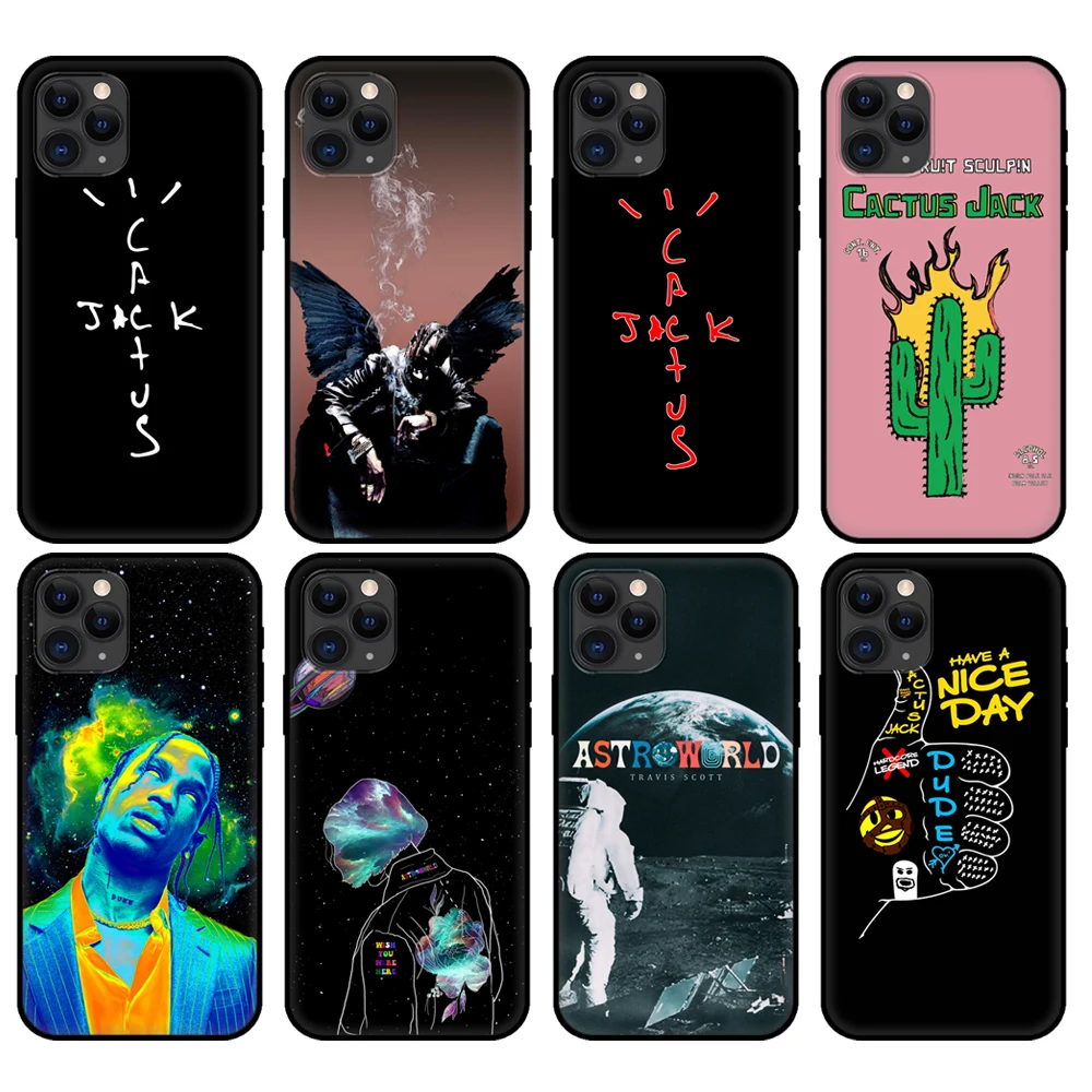 Black tpu case for iphone 5 5s se 2020 6 6s 7 8 plus x 10 cover XR XS 11 12 13 mini pro MAX cactus jack travis scott hiphop