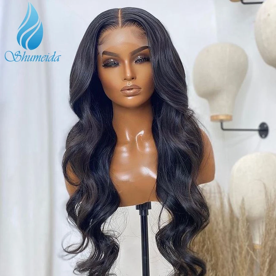 Передние парики SHD для чернокожих женщин натуральный черный цвет волнистые