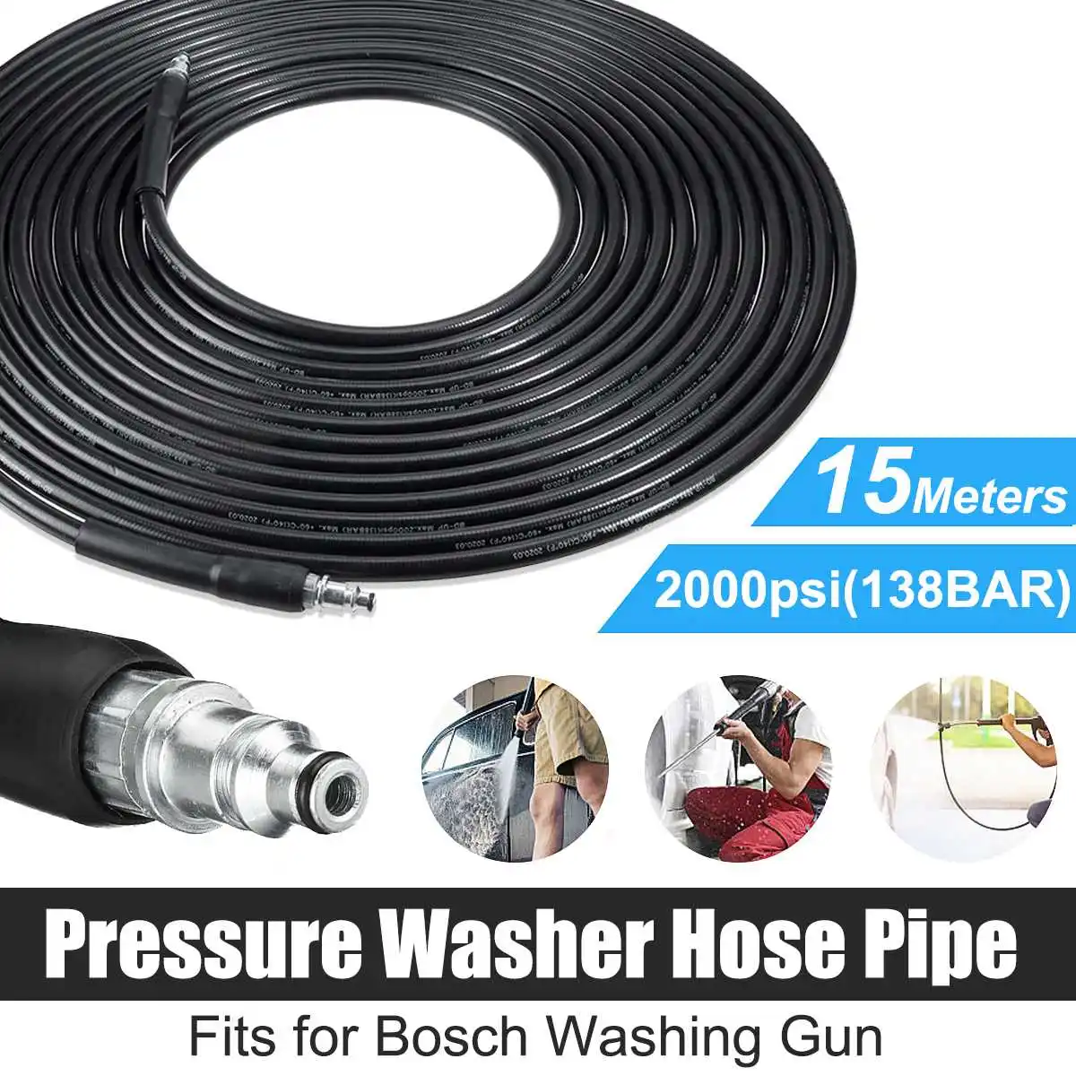 

15m High Pressure Washer Hose for Boschs Jet Power Water Guns Cord Pipe Sewer Drain Car Washing Cleaning Extension Hose