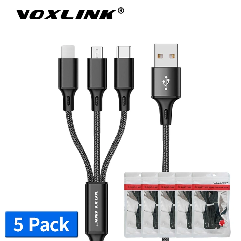VOXLINK 5 упаковка 3 в 1 USB кабель для iPhone XS Max XR X 8 7 Micro USB кабель для samsung Android usb type C кабели для мобильных телефонов