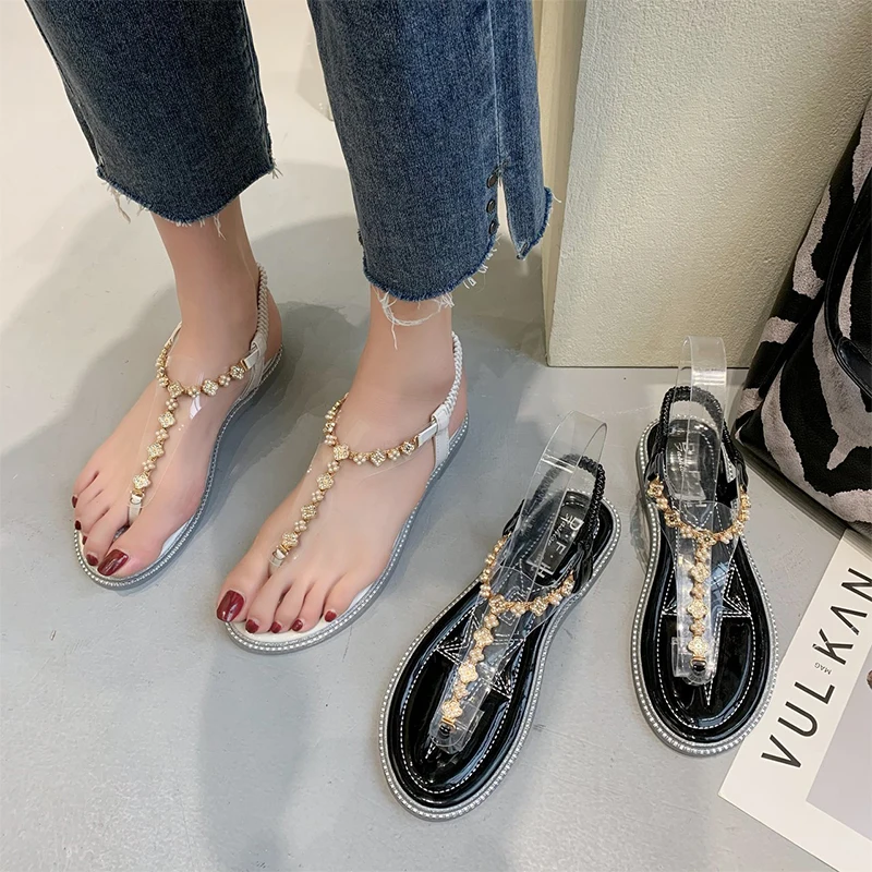

2021 Summer Bohemian Sandals Women Metal Decoration Boho Flat Sandals Beach Jelly Shoes Flip Flops Slippers Gladiator Sandalias