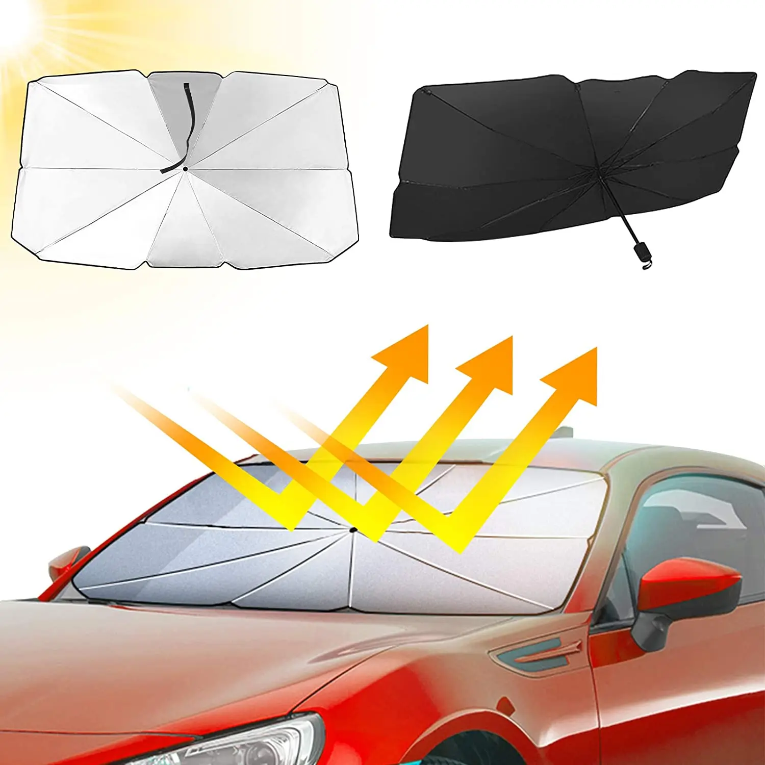 

Car Windshield Sun Shade Foldable Reflector Umbrella Blocks UV Rays Sun Visor Protector Sunshade to Keep Your Vehicle Cool