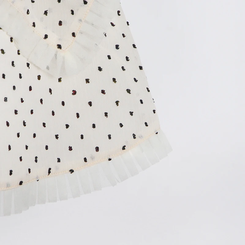 

VGH Apricot Dress For Women V Neck Sleeveless High Waist Dot Hit Color Hollow Out Ruched A Line Dresses Female 2021 Summer Tide