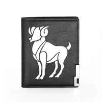 high quality twelve constellations aries printing charm pu leather wallet men women bifold credit card holder short purse male