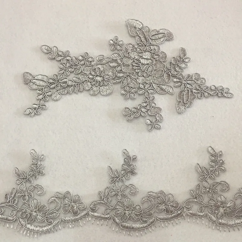 9 ярдов/10 шт Горячая Распродажа серебристо-серая вышивка Сетка кружевная отделка