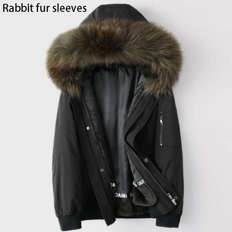 C8 rabbit sleeves Furlove,, парка, зимняя куртка, Мужская парка, пальто с натуральным мехом енота, воротник с капюшоном, мех кролика, парка, теплая, толстая - Цвет: C8 rabbit sleeves