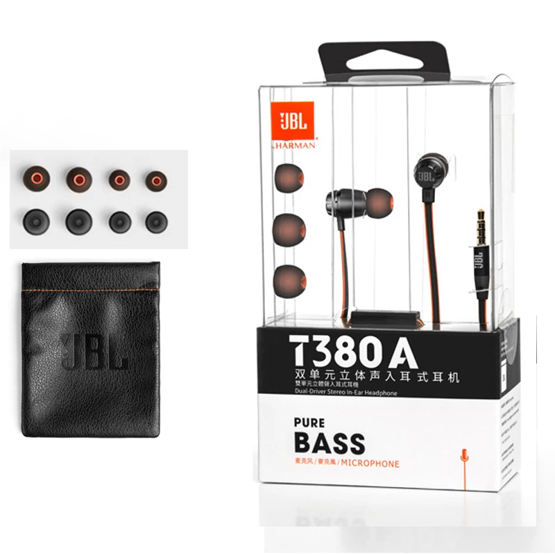Проводные наушники вкладыши JBL T380A стереонаушники с чистым басом спортивные