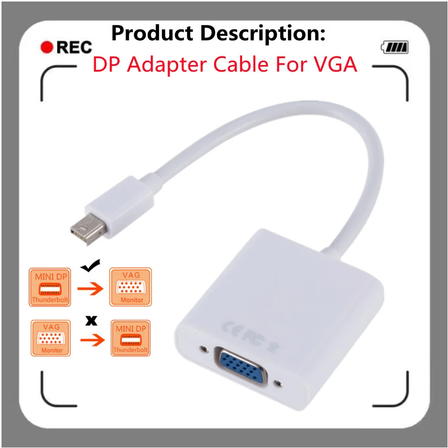 Кабель-адаптер GRWIBEOU MiniDP для VGA-порта дисплея MacBook Air Pro Imac Mac Mini Thunderbolt 1080p HDTV монитор