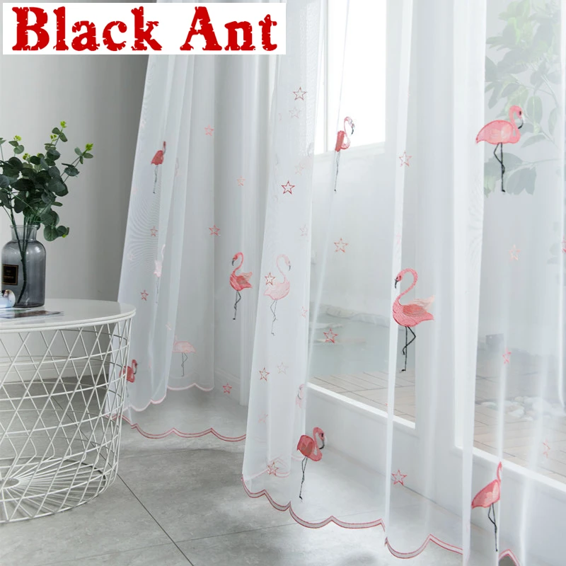 

Cute Pink Flamingos Curtain For Kids Baby Room Bedroom Semi-Shaing Cloth Drape For Living Room Window Voile Curtain T&238#40