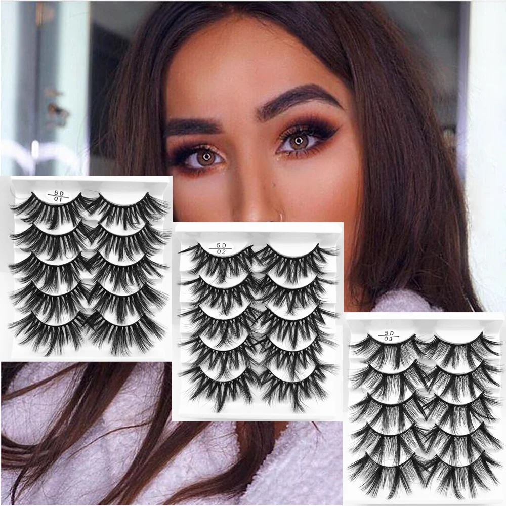 

5 Pairs 5D 18-22mm False Eyelashes Thick Easy Wearing Lightweight Resuable Multilayer Soft Medium Length Faux Mink Lashes Makeup