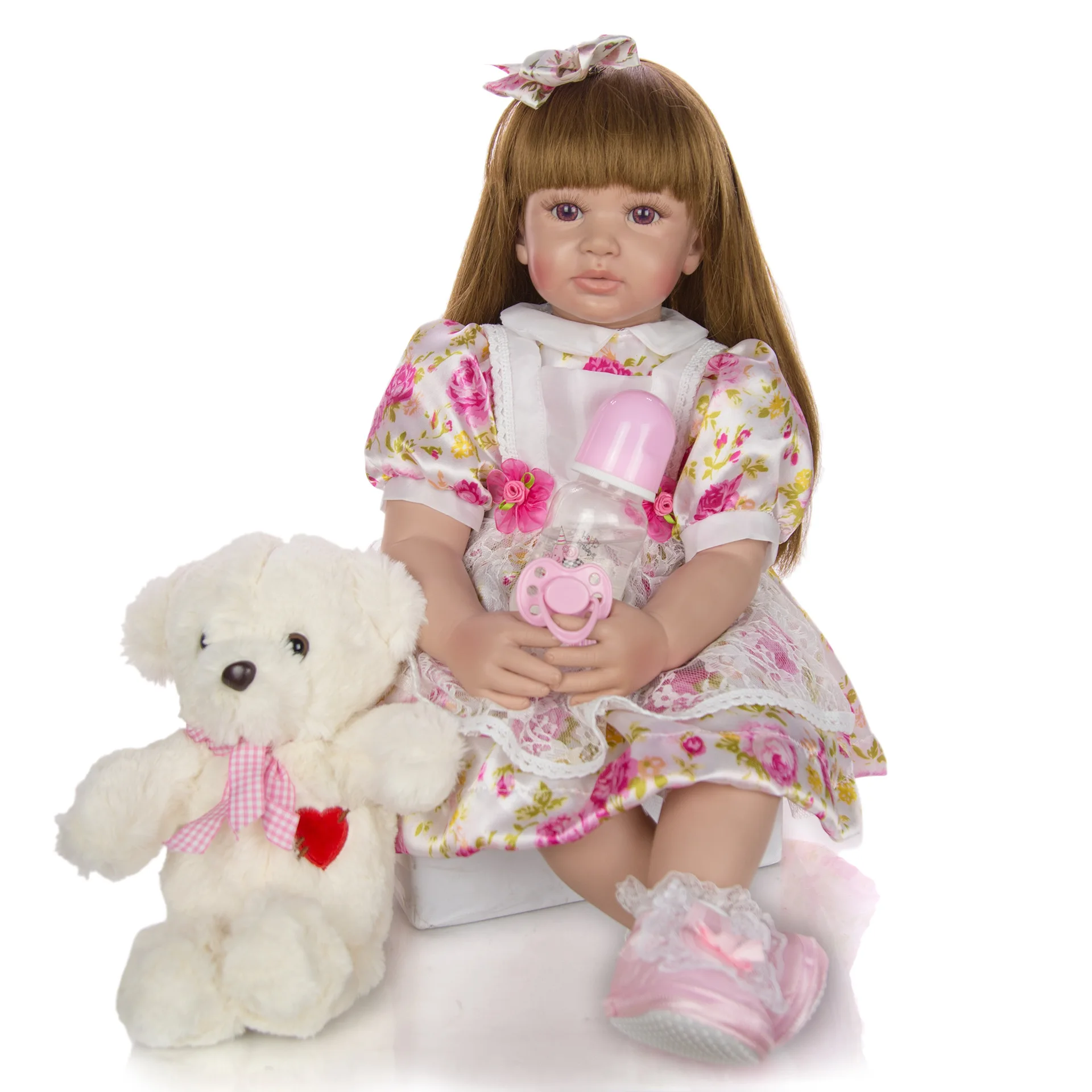 

24" Silicone Reborn Toddler Baby Doll Toys 60cm Princess Girl With Blond Hair bebe Brinquedos Limited Collection Birthday Gift