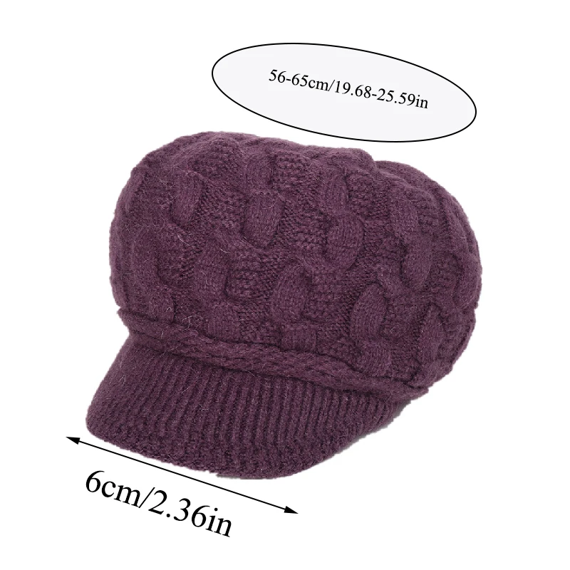 Women Winter Twist Knitted Hat Soft Velvet Thick Warm Beret Flat Brim Visor Ski Cap Elegant Ladies Solid Color Caps | Аксессуары для