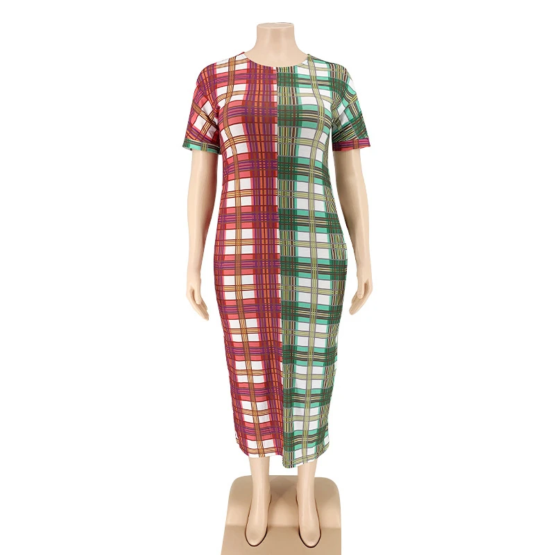 

Plus Size Clothing S-5xl Ladies Dresses for Women Summer Short Sleeve Elegant Plaid Dress Midi Dress Wholesale Dropshipping