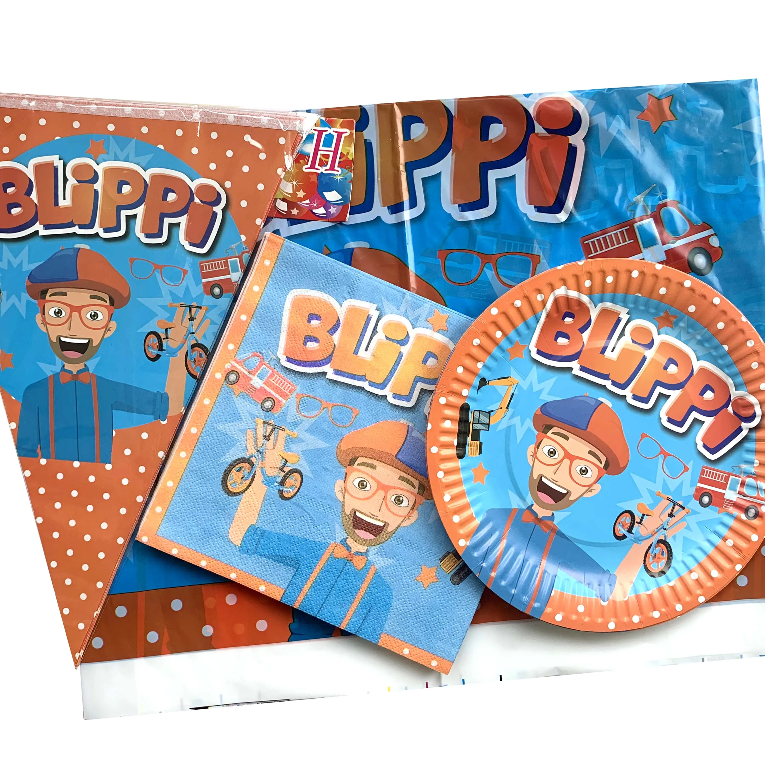 Blippi День рождения поставки посуда бумажные стаканчики и тарелки Шапки Baby Shower