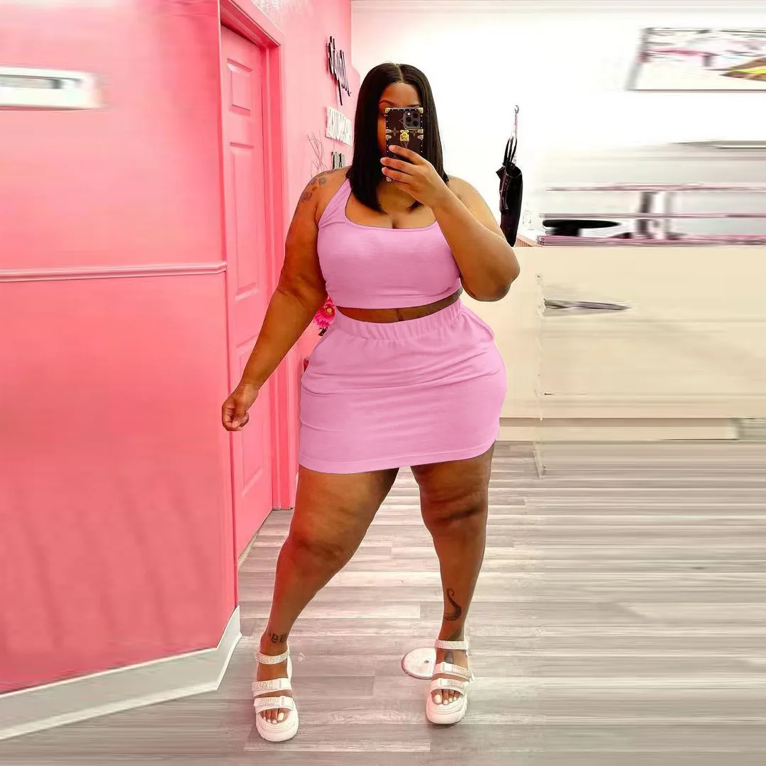 

Summer New Style Solid Color Plus Size Women's Fashion Sports Short Skirt Suit Casual Two-Piece Suit