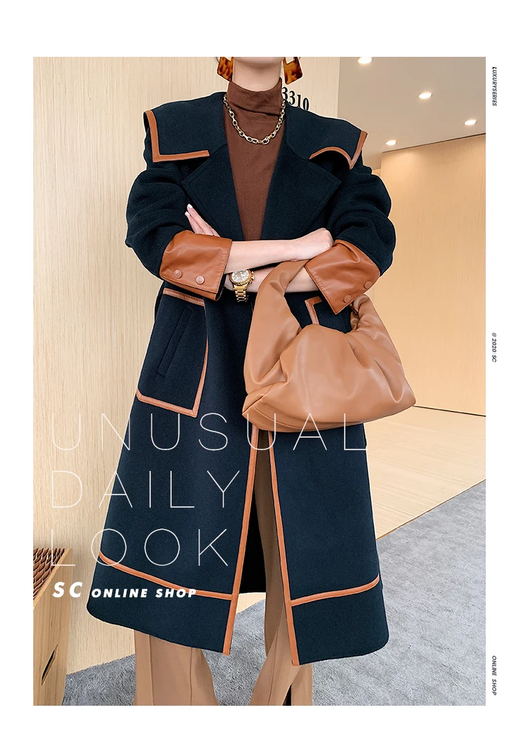 

cashmere coat Double-sided Women's Mid-length over-the-knee belt 2020 Autumn and Winter new high-end Hepburn style woolen coat